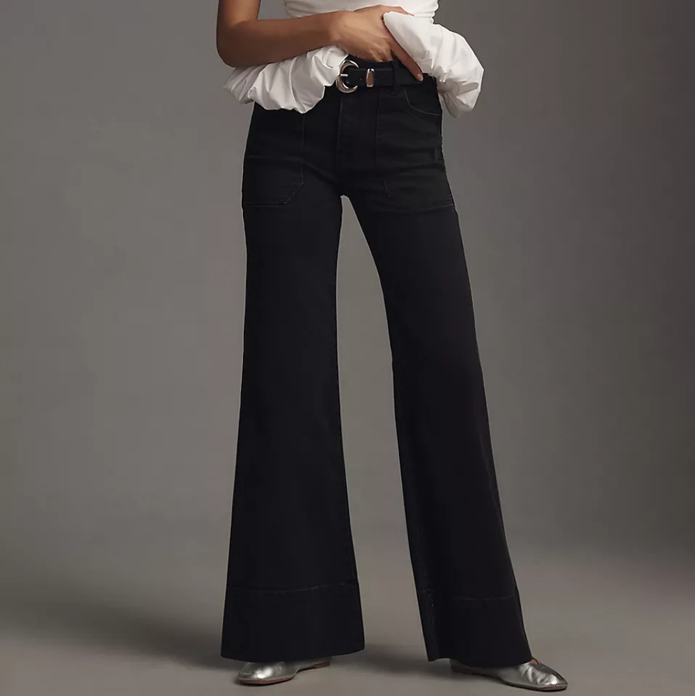 Maeve By Anthropologie- “Naomi Ponte Wide-Leg Flare Pants” Black Size 12 Womens